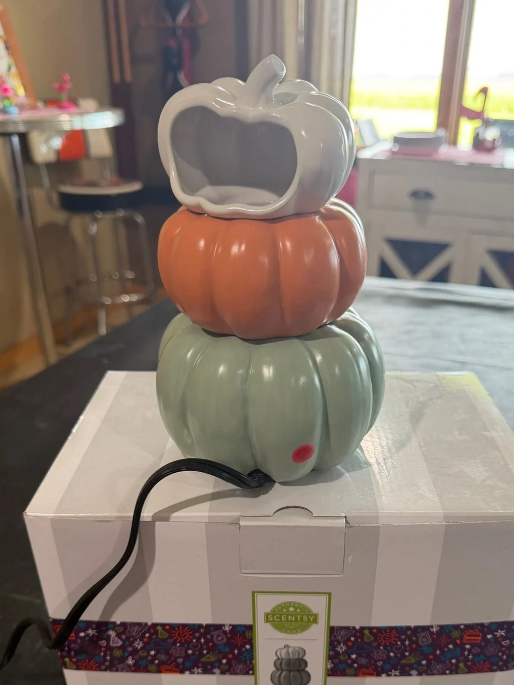 Decorative Stacked Pumpkin scentsy warmer - White, Orange, Green
